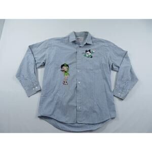 Betty Boop Felix The Cat Oxford Shirt Blue White Striped Sz XL 1990s